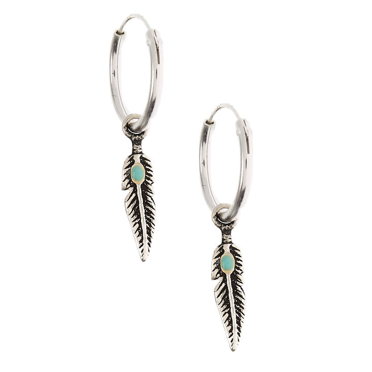 Sterling Silver 12MM Feather Hoop Earrings,