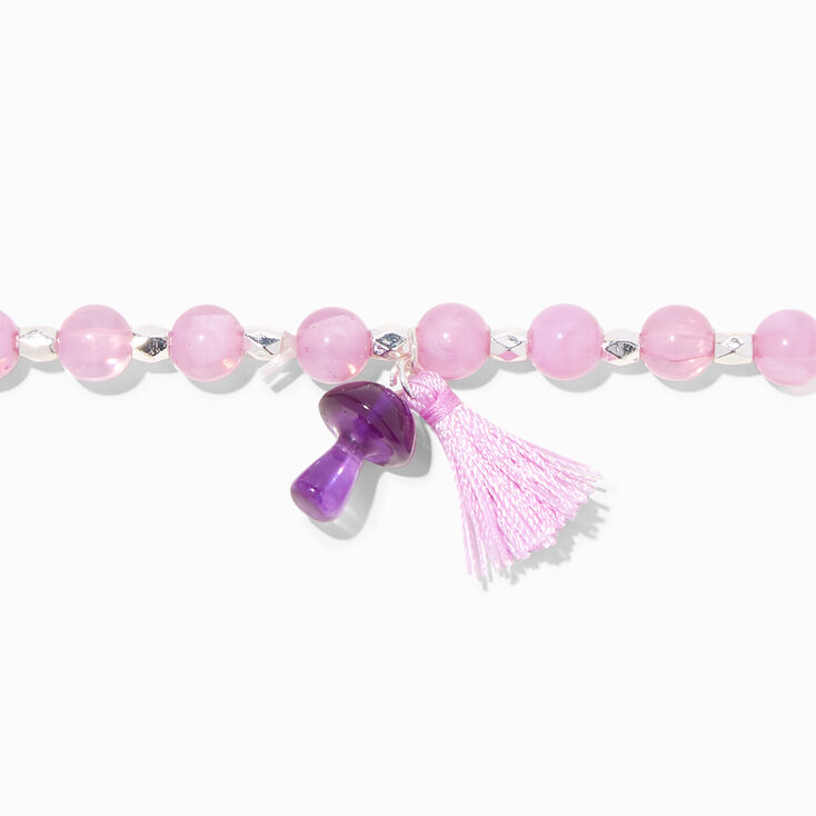 Purple Mushroom &amp; Tassel Beaded Stretch Bracelet,