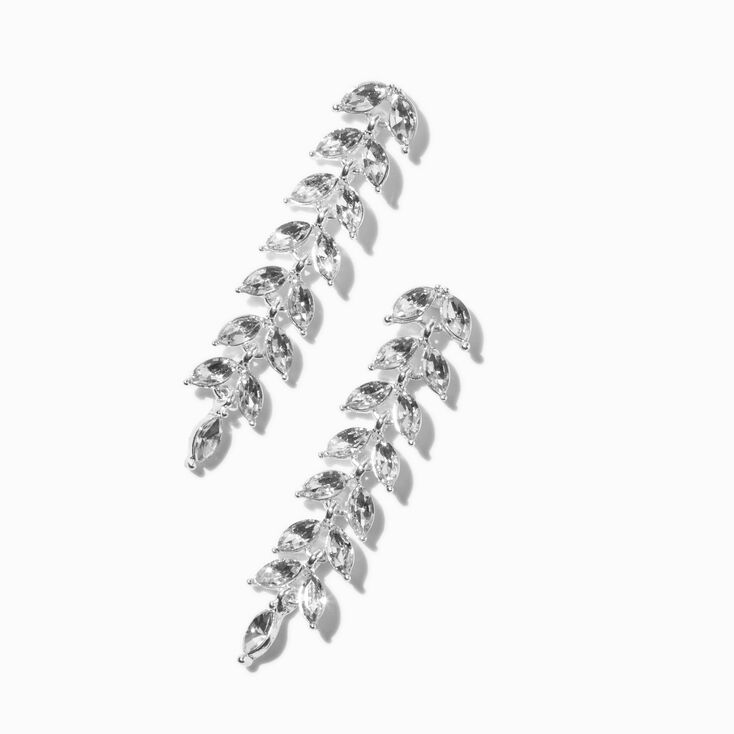 Rhinestone Leaves Silver-tone 2&quot; Linear Drop Earrings,