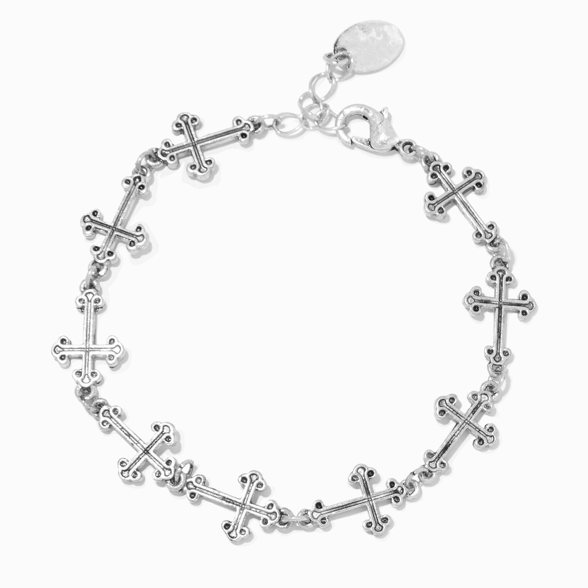 Silver Gray Beaded Silver Cross Bracelet