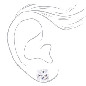 Sterling Silver Cubic Zirconia Square Stud Earrings - 10MM,