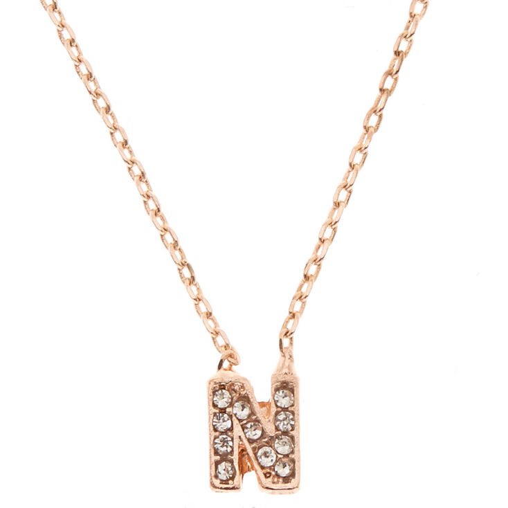 Rose Gold Embellished Initial Pendant Necklace - N,