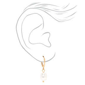 Gold Pearl &amp; Initial Necklace &amp; Earrings Set - A,
