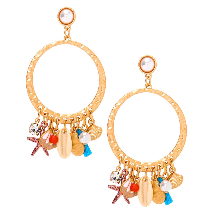 Gold 2.5" Shell Drop Earrings,
