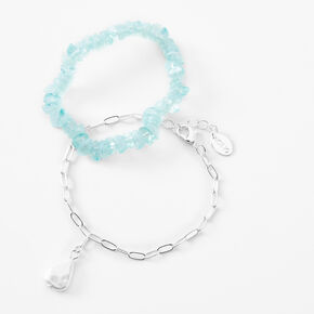 Silver &amp; Turquoise Pearl Drop Bracelet Set - 2 Pack,