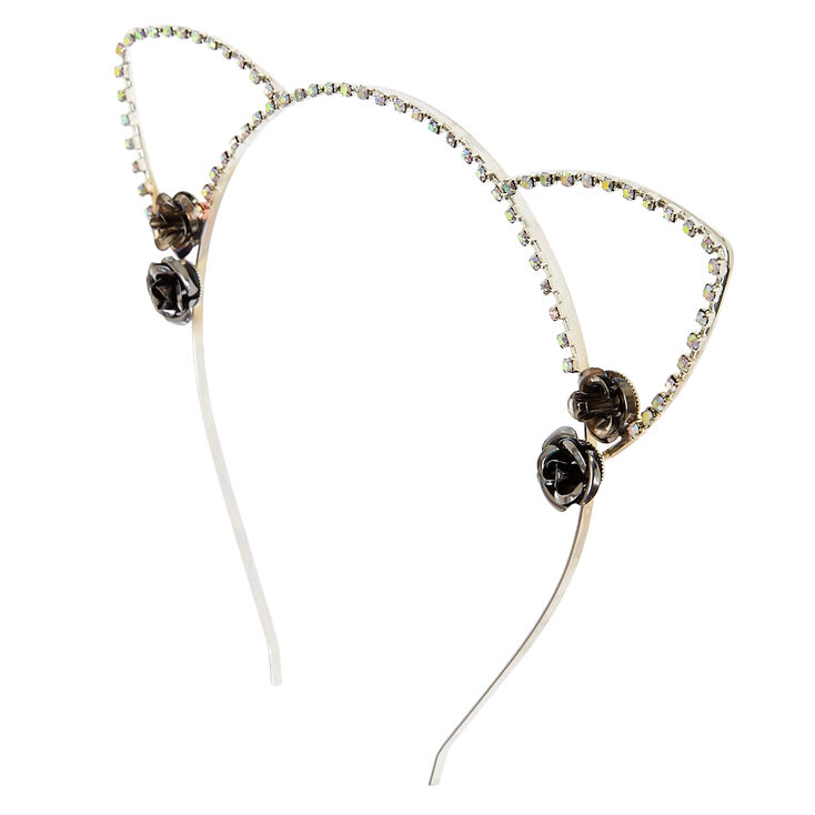 Silver Roses Open Cut Cat Ears Headband,