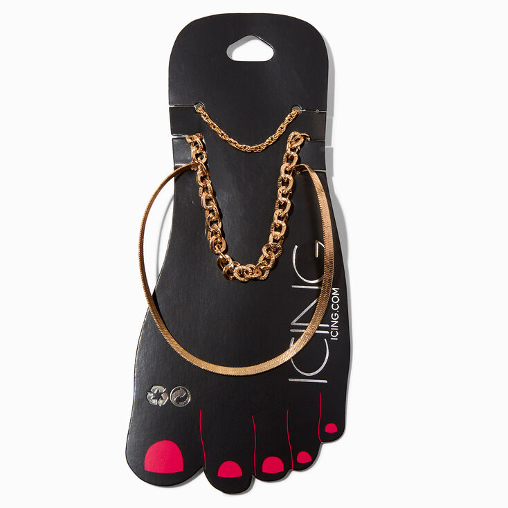 Gold Woven Chain Anklets - 3 Pack,