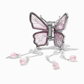 Pink Butterfly Beaded Dangle Hair Claw,