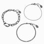 Silver-tone Carabiner Lock &amp; Crystal Chain Bracelet Set - 3 Pack,