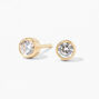 14kt Yellow Gold 3mm Bezel CZ Studs Ear Piercing Kit with Ear Care Solution,