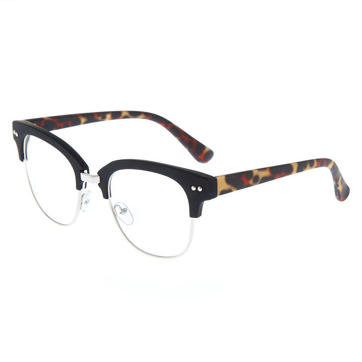Leopard Browline Clear Lens Frames - Black,
