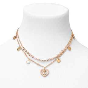 Gold Pearl Infinity Heart Multi Strand Pendant Necklace,