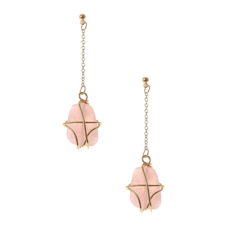 Rose Precious Stone Wire Wrap Drop Earrings,