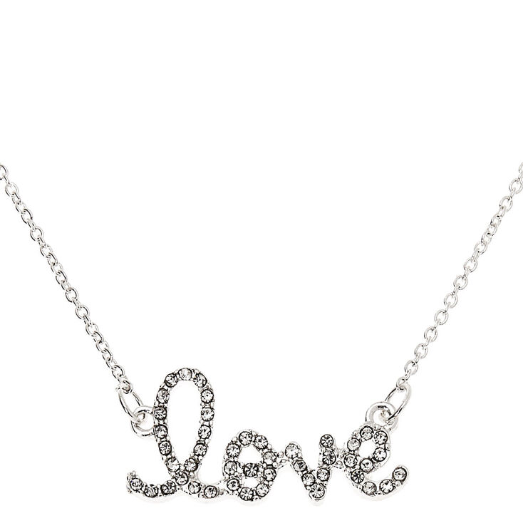 Silver Embellished Love Pendant Necklace,