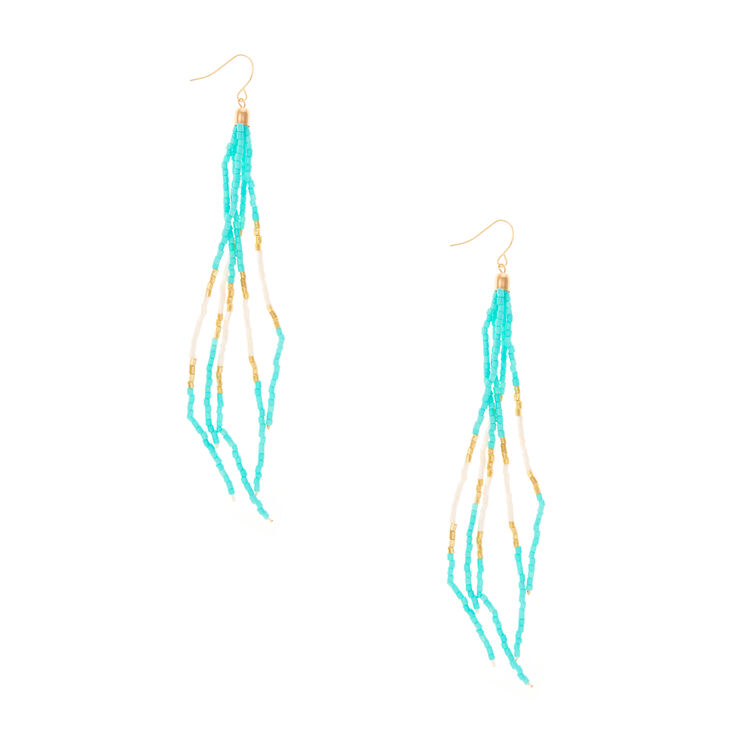 Turquoise Long Bead Tassel Drop Earrings,