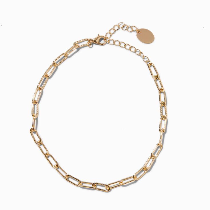 Gold-tone Textured Paperclip Chain Anklet ,