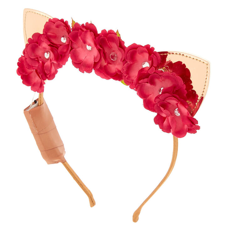 Rose Gold Cat Ears Flower Crown Headband,