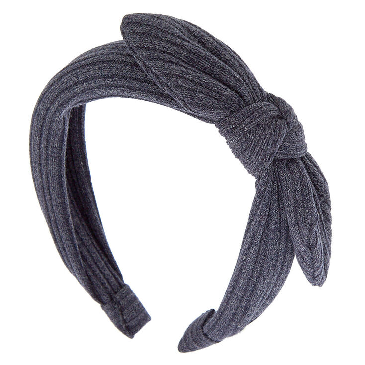 Ribbed Knot Bow Headband - Steel Blue,