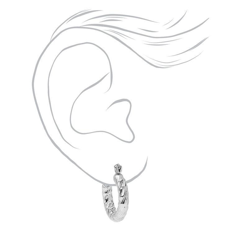 Silver 10MM Textured Hinge Hoop Earrings,
