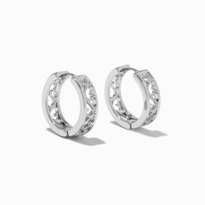 Silver 20MM Filigree Crystal Huggie Hoop Earrings,