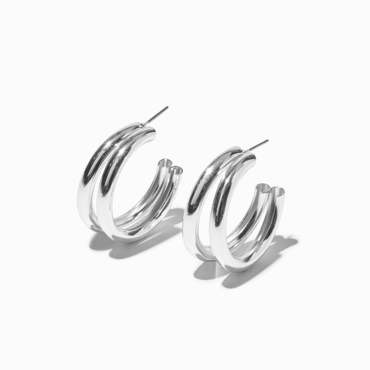 Silver-tone Double Tube 30MM Hoop Earrings,