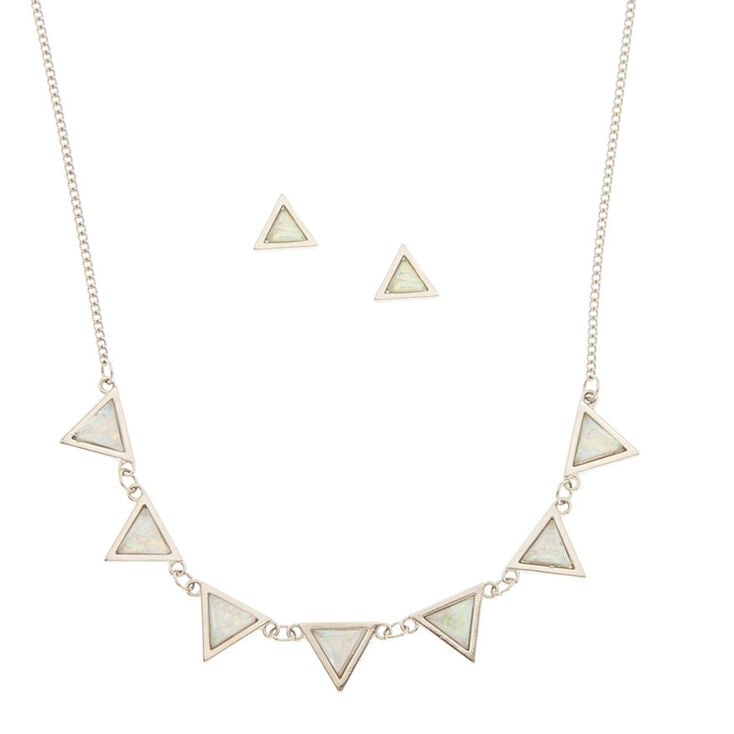 Iridescent Triangle Statement Necklace and Earrings Set,