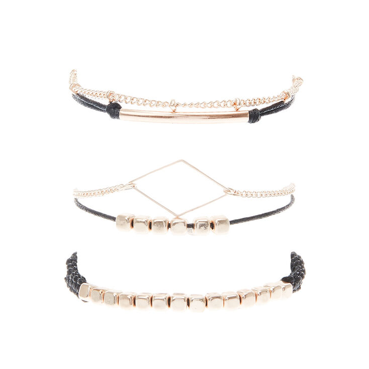 Black & Gold & Chain Cord Bracelet Set,