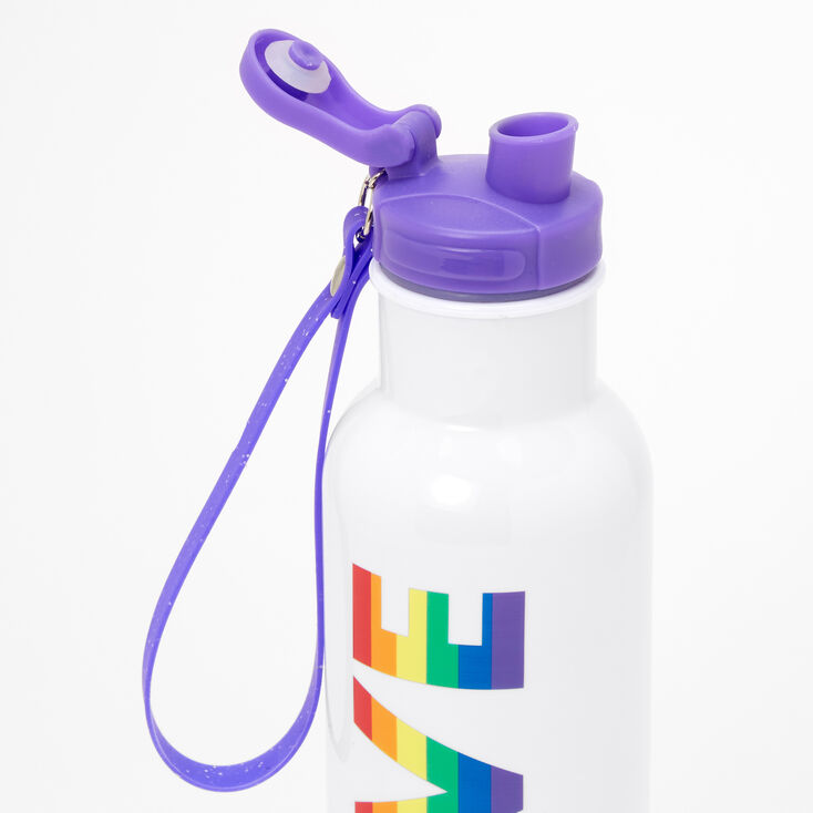 Love Rainbow Striped Water Bottle - White,