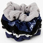 Navy and Gray Prints Ribbed Knit Hair Scrunchies - 5 Pack,