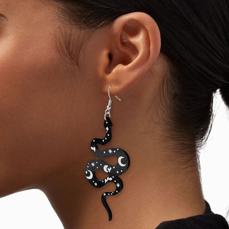 Black Celestial Snake 3&quot; Drop Earrings,
