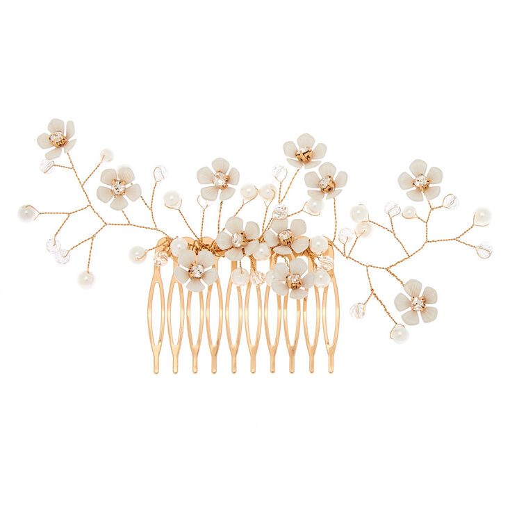Rose Gold Daisy Hair Comb - White,