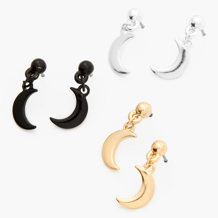 Mixed Metal 0.5&quot; Crescent Drop Earrings - 3 Pack,
