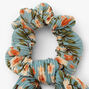 Small Pleated Floral Hair Scrunchie Scarf - Seafoam,