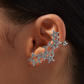 Crystal Stars Silver-tone Crawler Ear Cuff Earring,