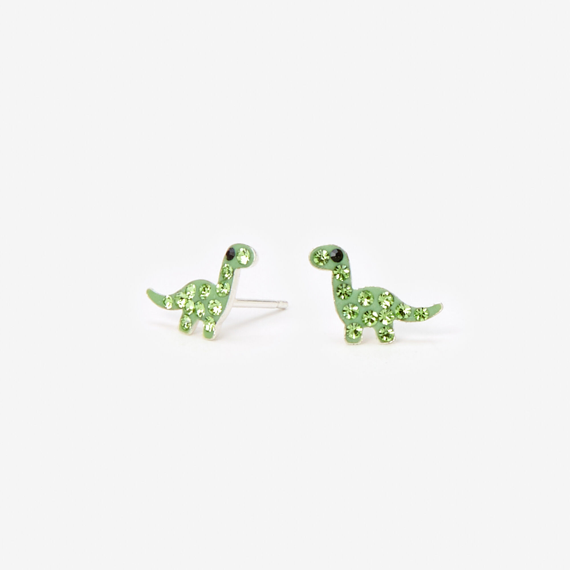 Sterling Silver Crystal Dinosaur Stud Earrings Green Icing US