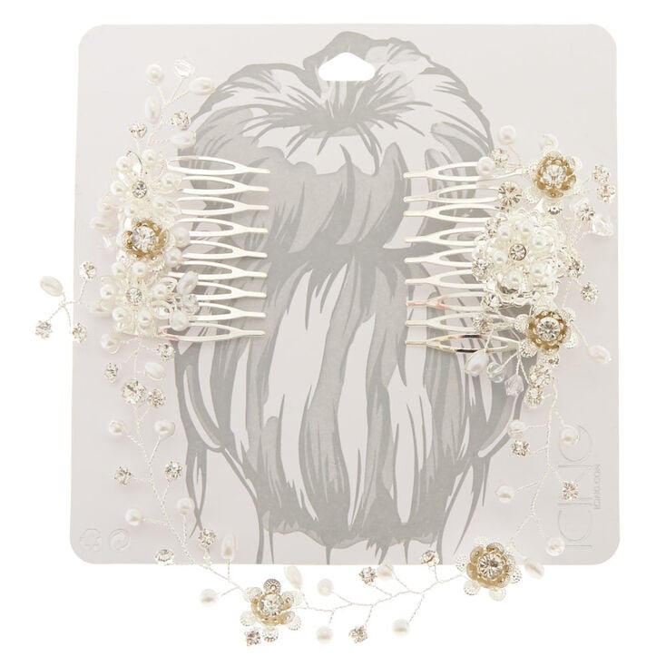 Simulated Pearl & Crystal Flower Hair Swag,