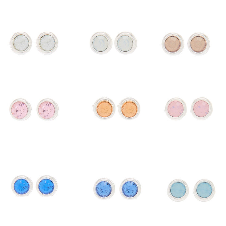 Pastel Faux Crystal Stud Earrings - 9 Pack,