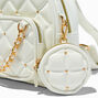 Gold Studded White Quilted Small Backpack,