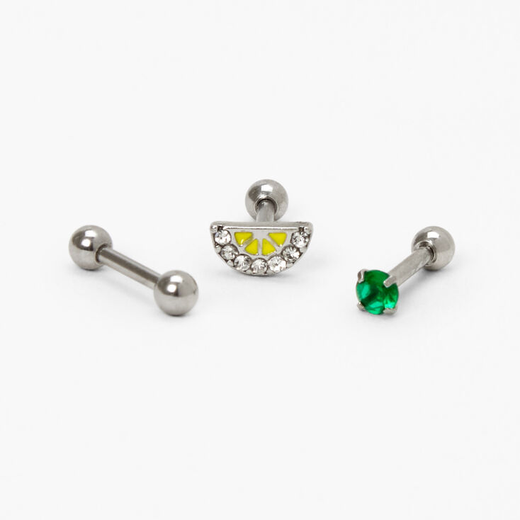 Silver 16G Embellished Lemon Cartilage Stud Earrings - 3 Pack,