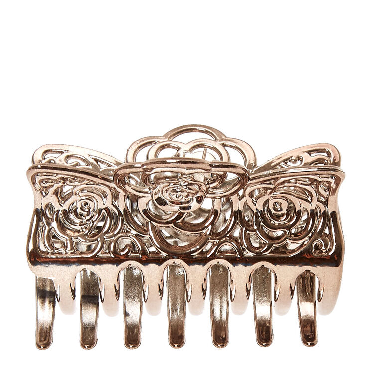 Silver Filigree Rose Hair Claw,