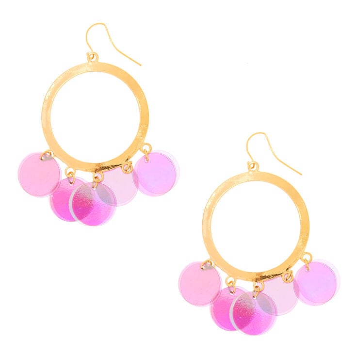Gold-Tone Circle & Purple Sequins Drop Earrings,