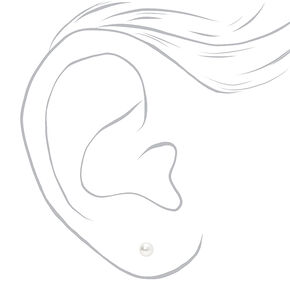 Silver Pearl Stud Earrings - White, 3MM,