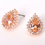 Rose Gold Cubic Zirconia Silk Stone Teardrop Halo  Stud Earrings,