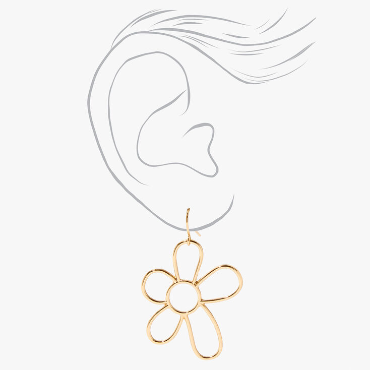 Gold Daisy Outline 1&quot; Drop Earrings,