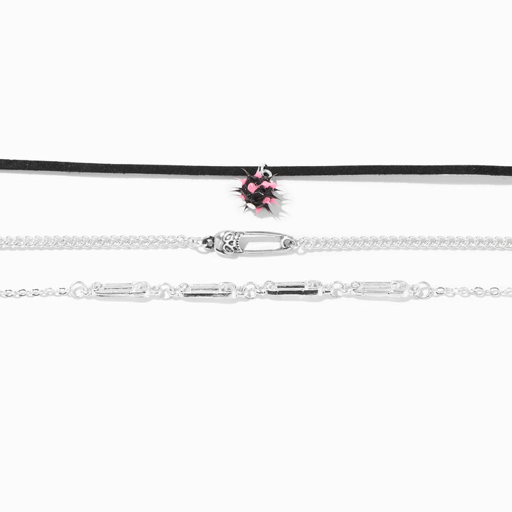 Black Fireball &amp; Silver Safety Pin Chain Bracelets - 3 Pack,