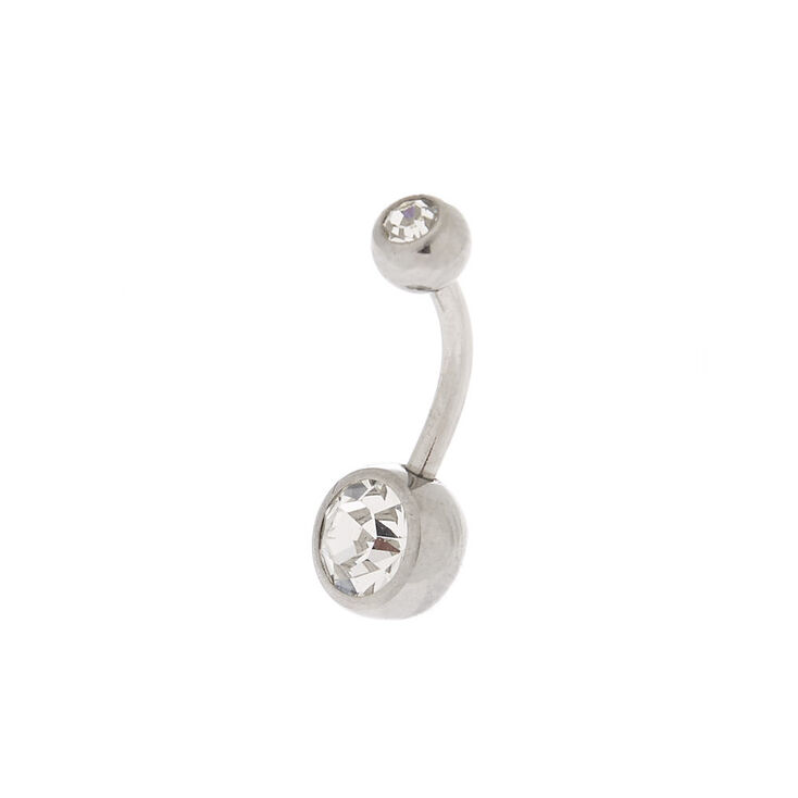 Silver 14G Double Optima Crystal Belly Ring,