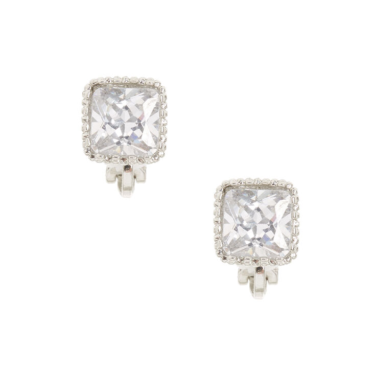 8mm Square Cut Cubic Zirconia Clip On Stud Earrings Icing Us 8mm Square Cut Cubic Zirconia Clip On Stud Earrings
