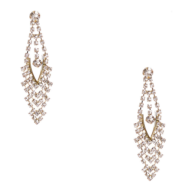 Gold Aurora Borealis Crystal Marquis Drop Earrings,