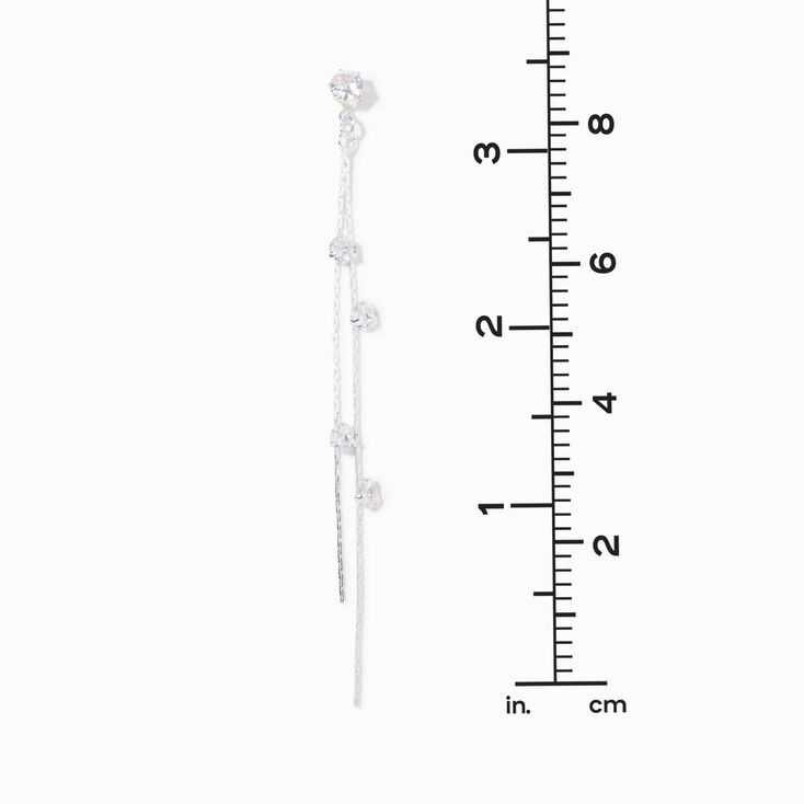 Silver 4&quot; Round Crystal Linear Drop Earrings,