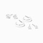 Silver Cubic Zirconia Studs &amp; White Enamel Hoop Earrings - 3 Pack,